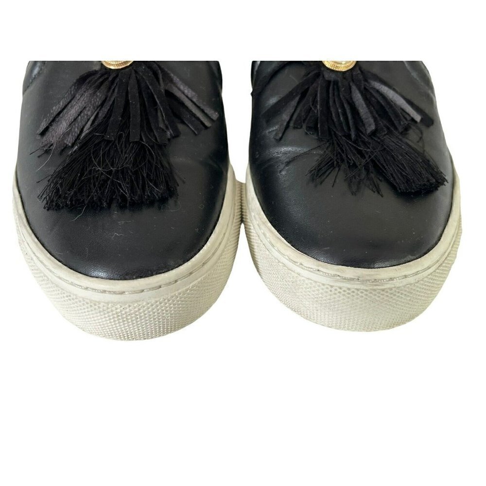 Lanvin Paris Women's Slip On Leather Sneakers Sz  9 Black Leather Tasseled - Picture 4 of 11